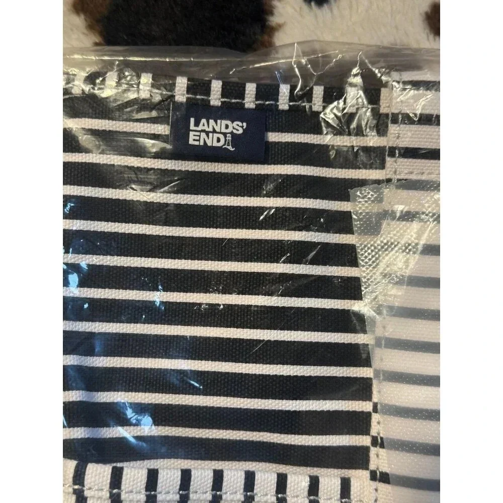 NEW Black Lands' End Women's Canvas Beach Tote Handbag - Picture 3 of 4